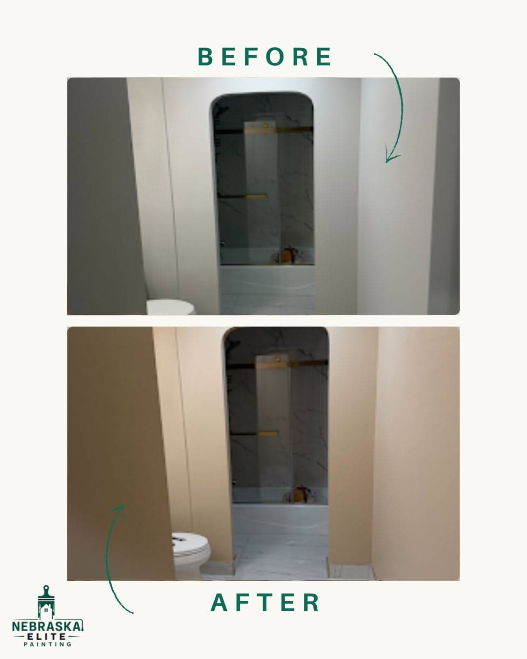 Bathroom renovation before and after showcasing upgraded lighting and fresh paint.