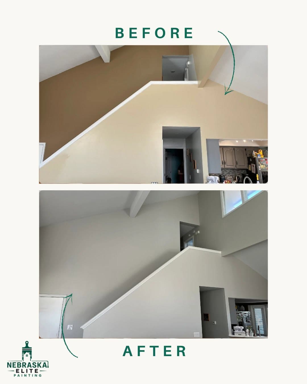 Before and after wall painting transformation in a modern home interior.